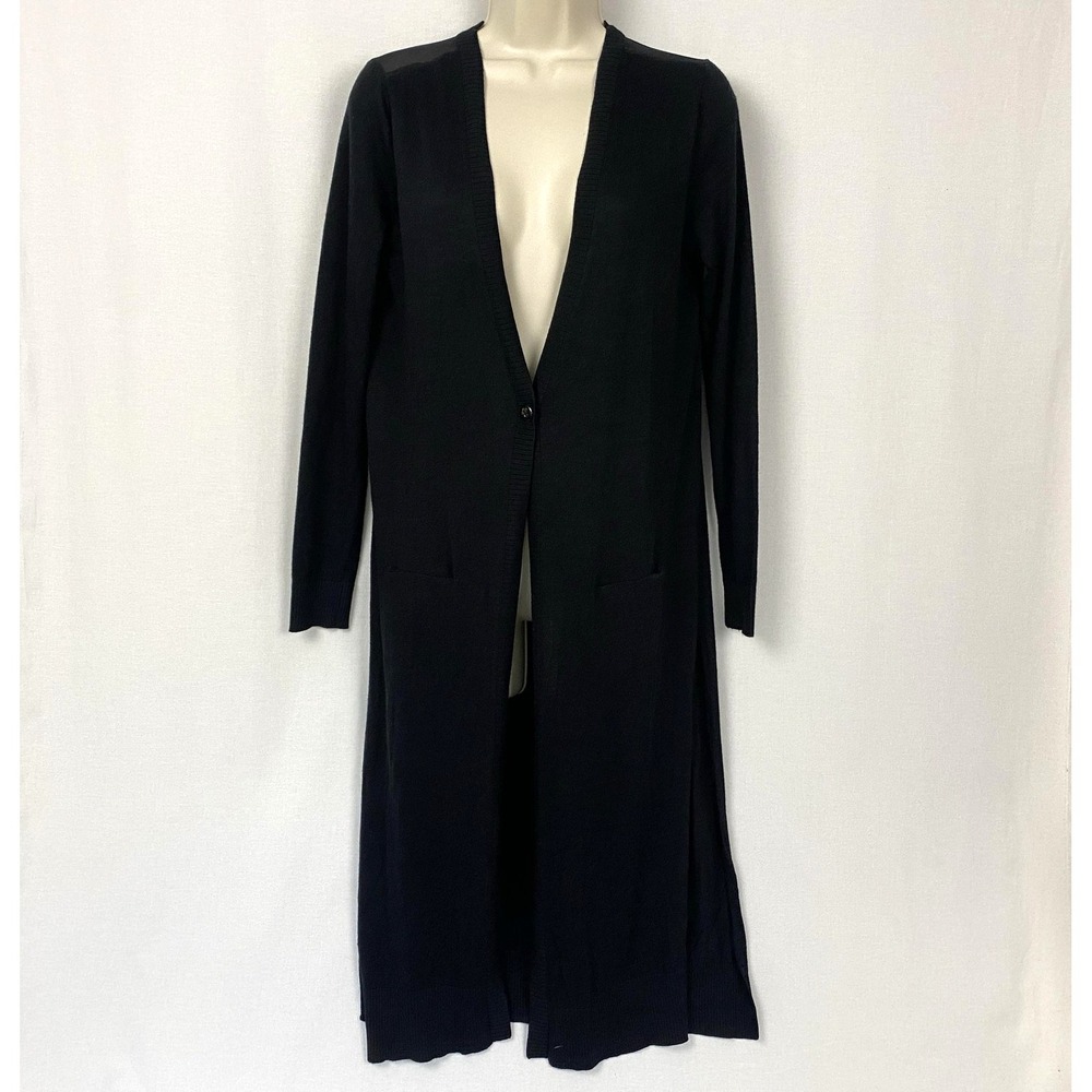 Magaschoni Long Cashmere Silk Cardigan Sweater Womens Small Black Light Duster
